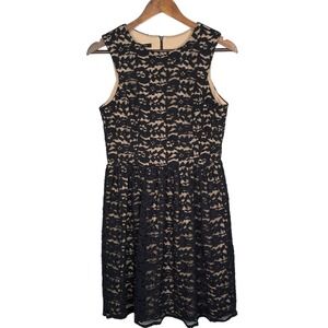 Ivy + Blu Lace Cocktail Dress Womens 8 Black Nude Floral Fit Flare Excellent